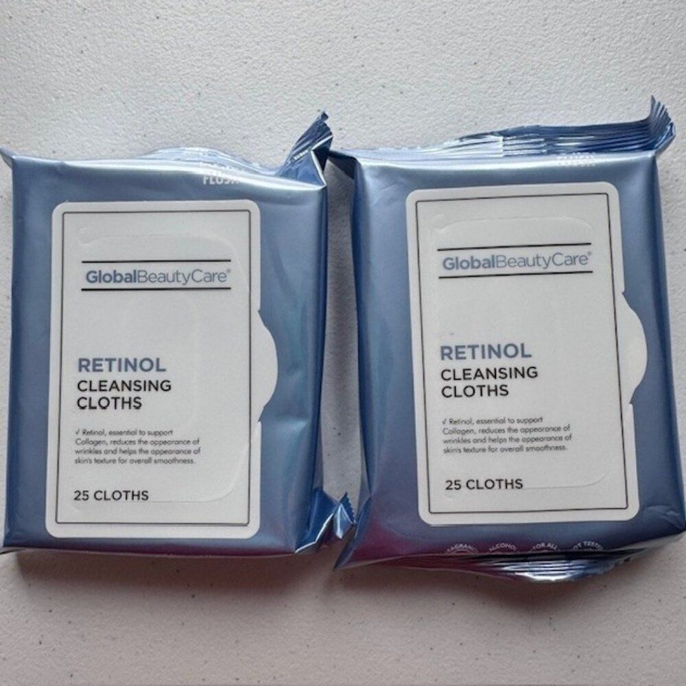 SET OF 2 Global Beauty Care RETINOL Cleansing Cloths Wipes 50 Total